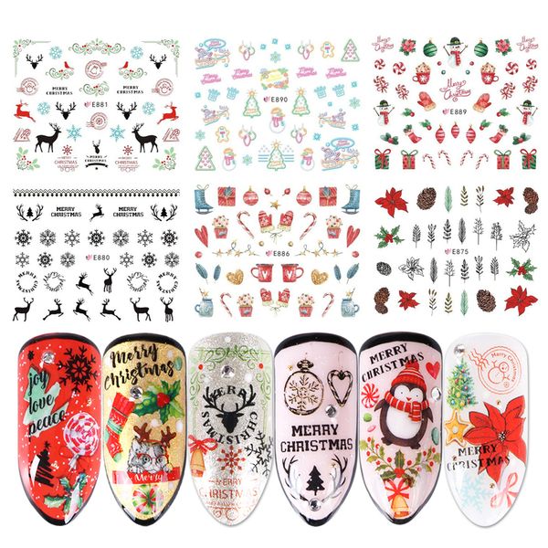 

11pcs 3d nail decal deer snowman nail art sticker christmas mixed designs manicure slider foils adhesive decor tips jie875-896, Black