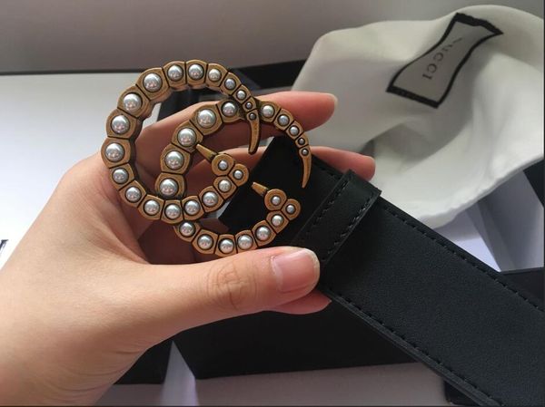 

2018 brand designer belt high quality belt luxury fashion belts for men women pearl buckle genuine leather waist belt 95-125cm