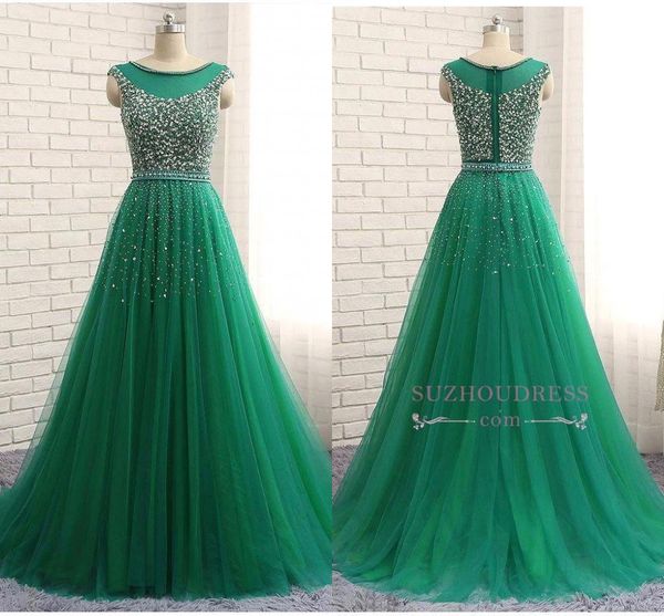 

capped sleeves dark green long evening dresses crystals beaded a line tulle zipper back prom gowns formal party wear pageant gown bc0276, Black;red
