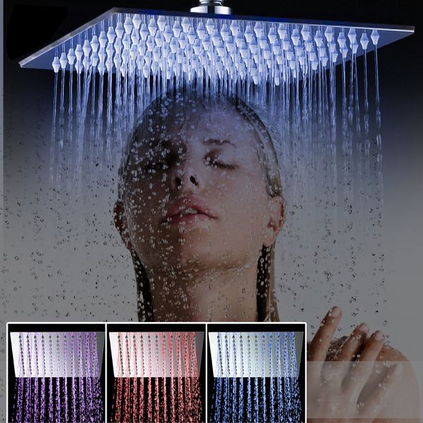 

bathroom shower head luxury chrome brass led square rain shower head over sprayer for 8" /10" /12" /16" /20" /24