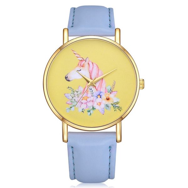 

women quartz watch pink horse flowers pattern pu leather strap white round dial quartz watches exquisite workmanship casual, Slivery;brown