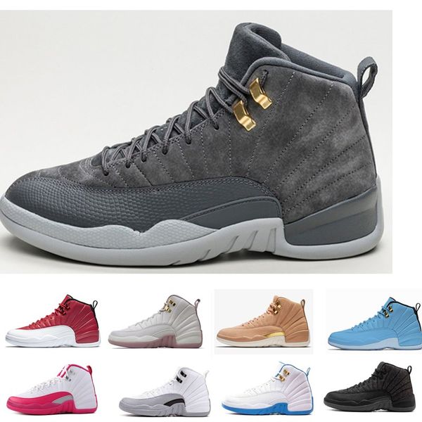 

discount new 12 high cut basketball shoes for men 12s white black wolf grey grey barons blue suede mens sports sneakers size us7-13, White;red