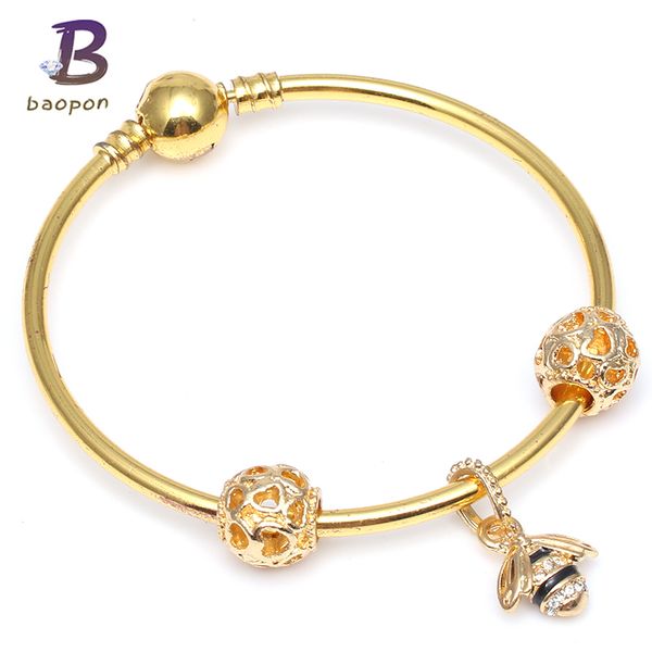 

baopon gold bee pendant charms bracelet & bangles for women silver plated crystal bracelet fashion diy jewelry, Golden;silver