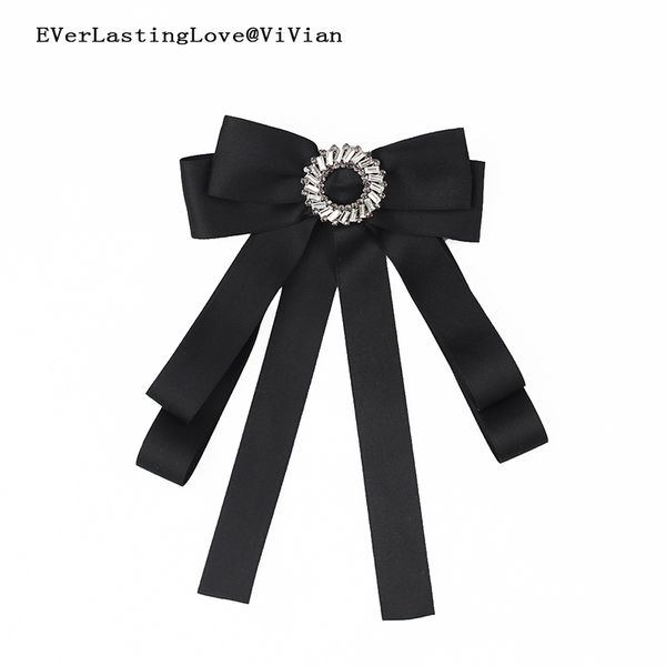 

fashion crystal bow brooches for women vintage neck tie girl party wedding black ribbon brooch jewelry pins clothing accessories, Gray