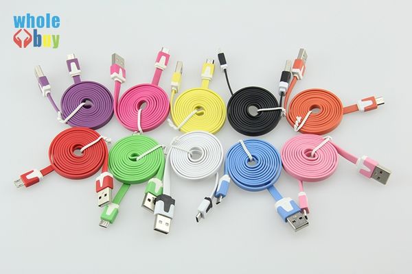

1m 2m 3m colorful flat noodle micro usb sync data & charge cable for samsung s7 s8 s9 for htc nokia android phones 200pcs/lot