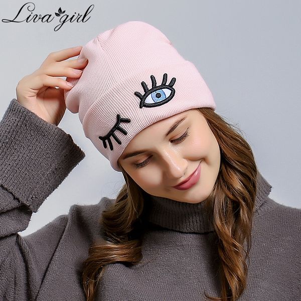 

2018 new hat winter skullies & beanies winter autumn cute eyes warm novelty hats for women men fashion cap v8