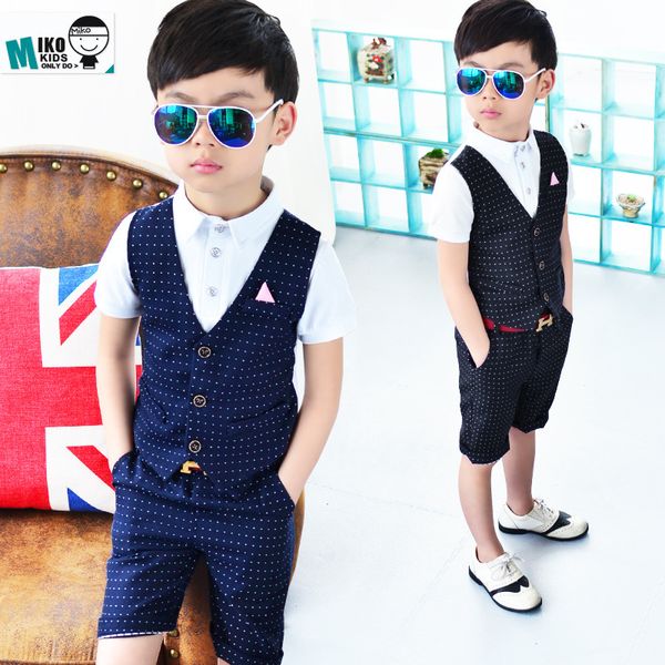 

new children suit baby bosuits kids boys formal suit boys clothes set kidsshort sleeve t shirt vest+pants 2pcs, White