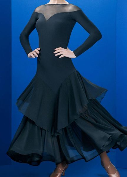 

ballroom dance dresses lady's long sleeve black blue red tango waltz dancing skirt women ballroom dance competition dress, Black;red