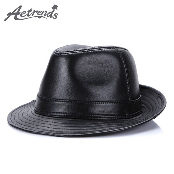 

[AETRENDS] 2017 новая зима 100% кожа Джаз Cap Панама шляпы для мужчин Fedora Hat натуральная кожа