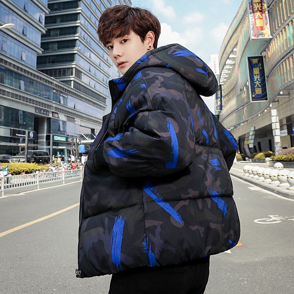 

2018 winter new mens thicken camouflage parka jackets mans coat jackets hooded collar warm thicken parkas coat veste homme hiver, Black