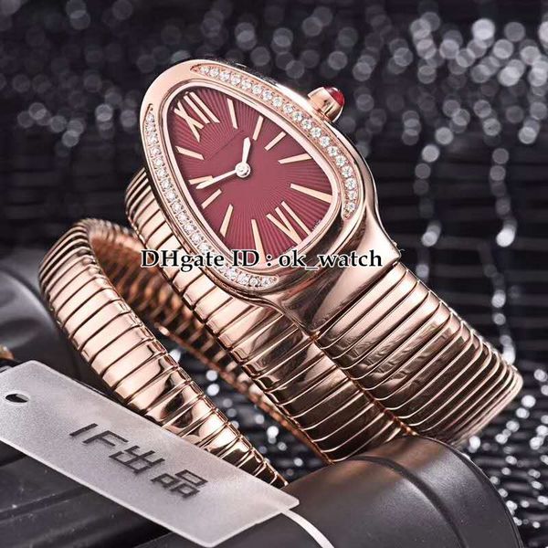 

новый serpenti tubogas 102529 швейцарский кварцевые женские часы алмаз безель красный циферблат розовое золото корпус из нержавеющей стали р, Slivery;brown