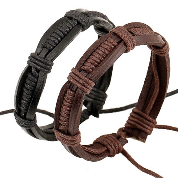 

handmade punk fashion leather bracelets rope winding black and brown size simple style suitable for daily wear dc93, Golden;silver