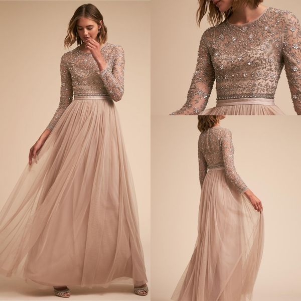 

bling sequined boat neck prom party dresses zipper long sleeves evening dresses gowns beach bridesmaid holiday, Black