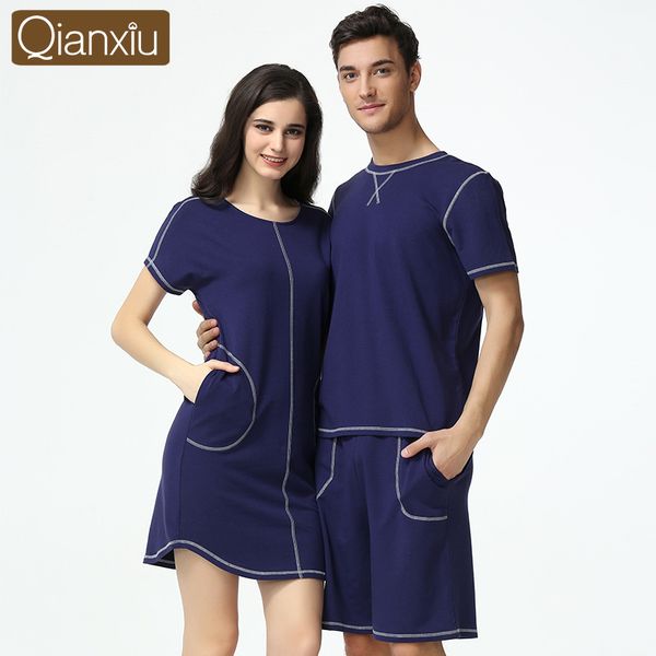 

2017 new arrival summer lovers short sleeve shorts pyjamas for man and women outside home sleepwear women sleepwear 1656, Black;brown