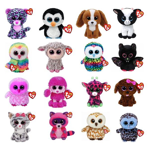 

ty beanie boos plush toy doll owl panther penguin dog giraffe cat raccoon sheep bat cattle plush animal with tag 6" 15cm