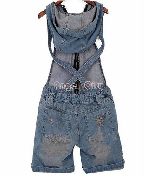 

2018 hole denim overalls women's jean jumpsuits short pants washed jeans denim casual rompers 4 sizes, Black;white