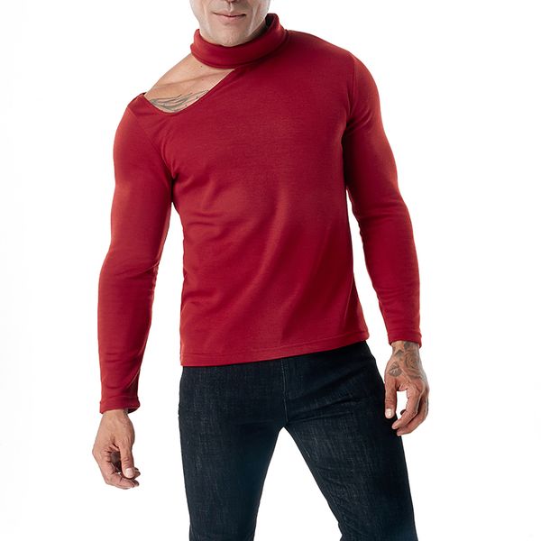 

mixcubic 2018 autumn college style strapless shoulder hedging knitting sweater men casual slim high collar sweater,s-xxl, White;black