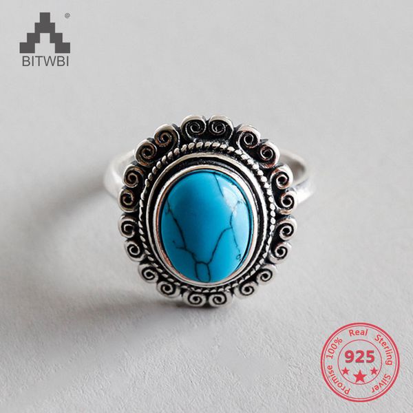 

vintage 925 sterling silver ring sea blue color crack turquoise big stone wedding fine jewelry, Golden;silver