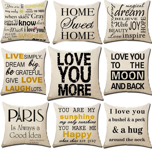 

letter you are my sunshine i love you pillow case cushion cover linen throw pillowcases sofa pillow covers xmas gifts 18*18 inch hh7-1392