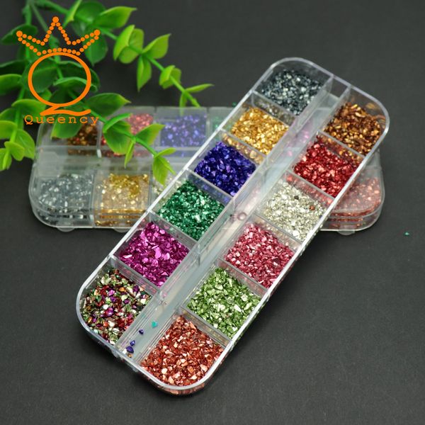 

1 box 12 color/box rhinestones 3d colorful nail sequins crushed stones fur ball for diy accessories glitter nail art decorations, Silver;gold