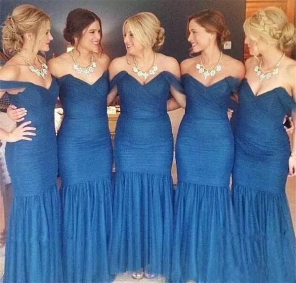 

2018 new arrival royal blue tulle mermaid bridesmaid dresses floor length sweetheart wedding party gowns long bridal prom dress