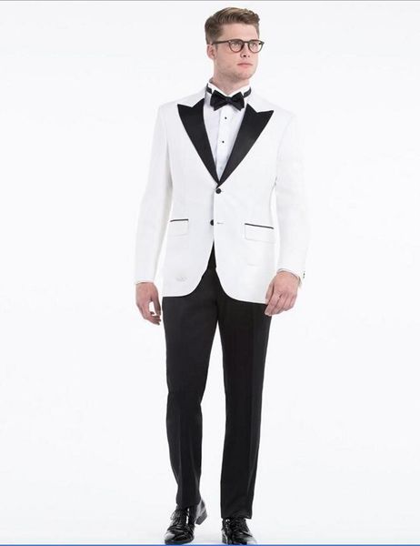 

brand new white men wedding tuxedos groom tuxedos peak lapel one button men blazer 2 piece suit (jacket+pants+tie) 2084, Black;gray