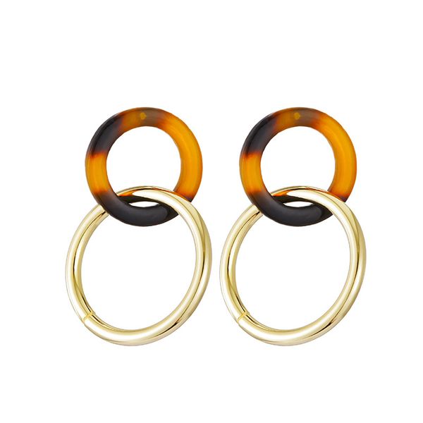 

старинные черепаховый цвет серьги женская личность простой акриловые кольцо мозаика серьги серьги, Golden