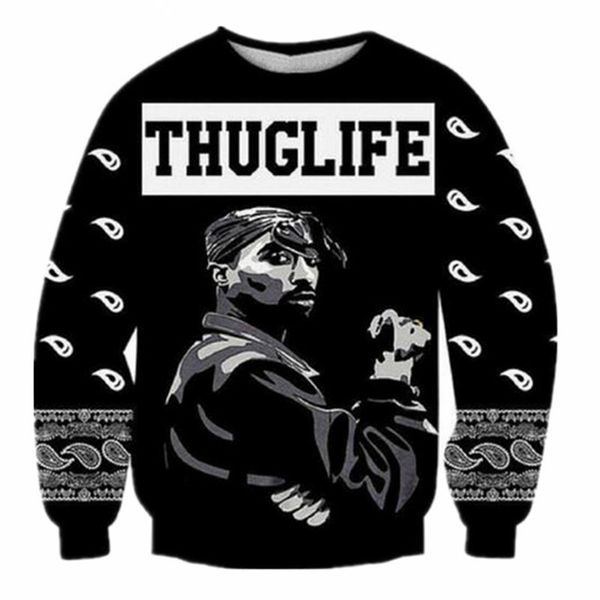 

новая мода прохладный толстовка толстовки мужчины женщины 3d печати супер звезда рэппер 2pac тупак горячий стиль уличная одежда рукав одежда, Black