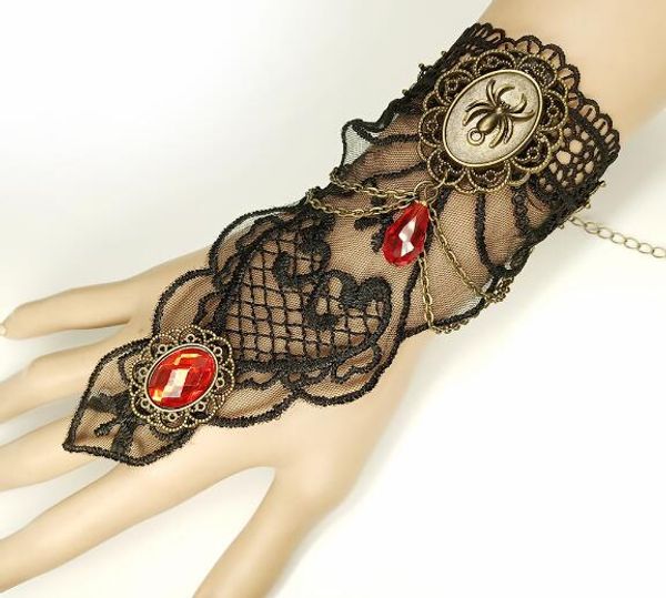 Kostenlose neue Gothic-Punk-Stil Vintage Spinnennetz Hände Großhandel Damen schwarz Persönlichkeit Spitze Armband Mode klassische zarte Eleganz