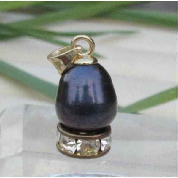 

10mm x13mm natural south sea black pearl pendant 14k white necklace 17-18, Silver