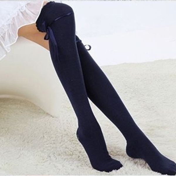 

1 pair fashion winter over knee socks warm thin high long knit cotton cute stockings for girls ladies women 5 solid color, Black;white