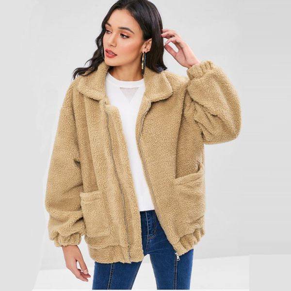 

womens clothing long sleeve plush overcoat winter faux fur coat women jacket vetement femme 2018, Black