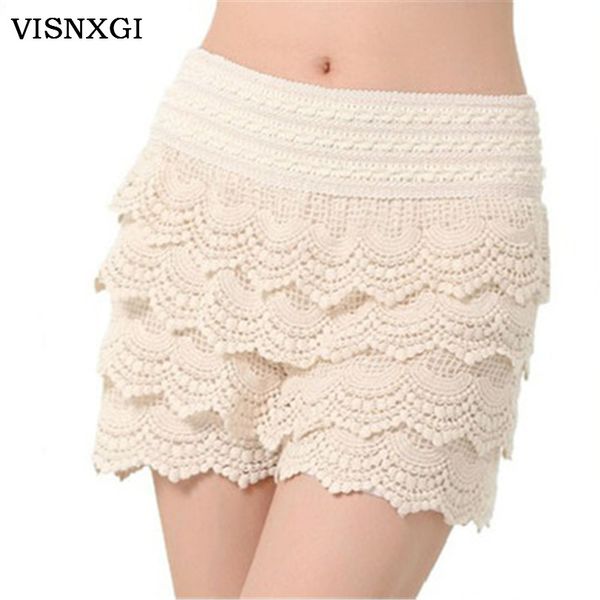 

2018 new direct selling loose mid solid spring and summer slim female skirts womens clothes lace shorts casual four short pants, White;black