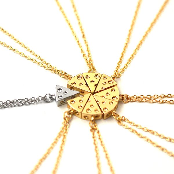 

6~8pcs pizza pendant necklaces friendship necklace friends forever creative keepsake memorial day christmas gift for friend, Silver