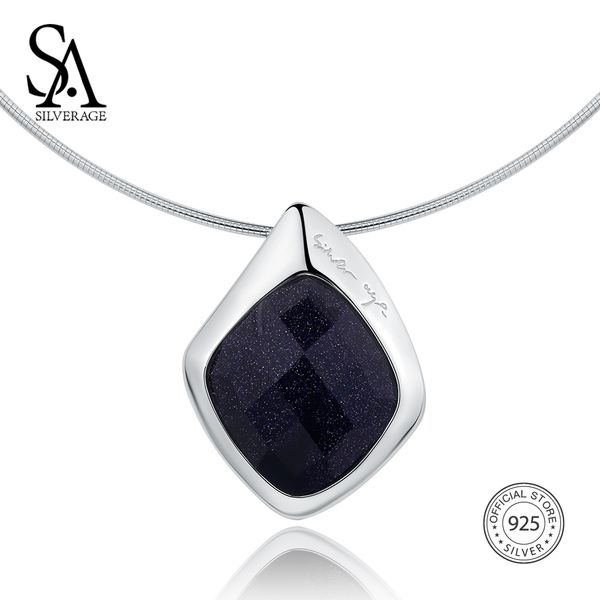 

sa silverage 925 sterling silver choker necklace black aventurine chocker necklaces fine jewelry for women 12.58g/45mm*30mm