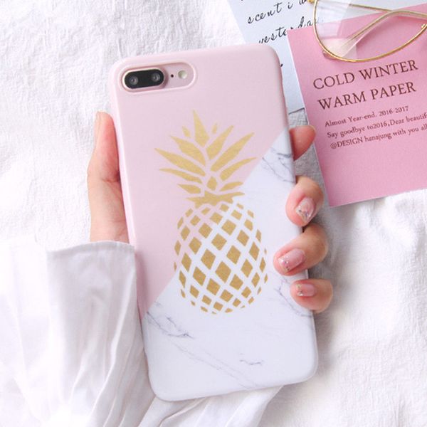 

Gold Pineapple Phone Case For iphone 6 Case Geometric Splice Stone Marble Texture Pattern Cases For iphone 5 5S SE 6 6S 7 8 8 Plus X Cover