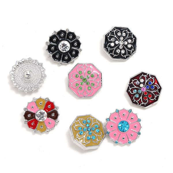 

10pcs fashion diy button jewelry crystal rhinestone flower 18mm snap buttons for leather metal snap button bracelet bangle, Bronze;silver