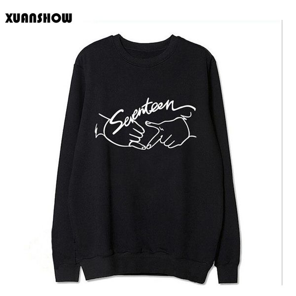 

2017 autumn new arrival kpop seventeen printing o neck sweatshirt for fans fashion pullover hoodies, Black