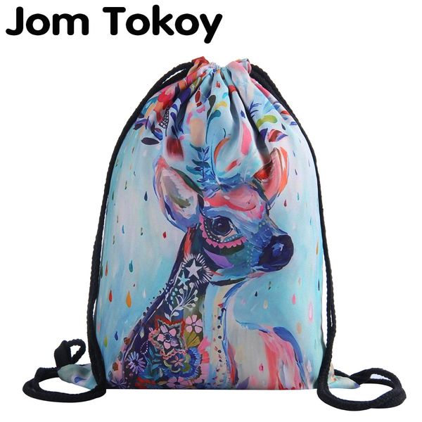 

jom tokoy 3d printing colorful deer girls student drawstring backpack fullprinting new fashion women drawstring bag