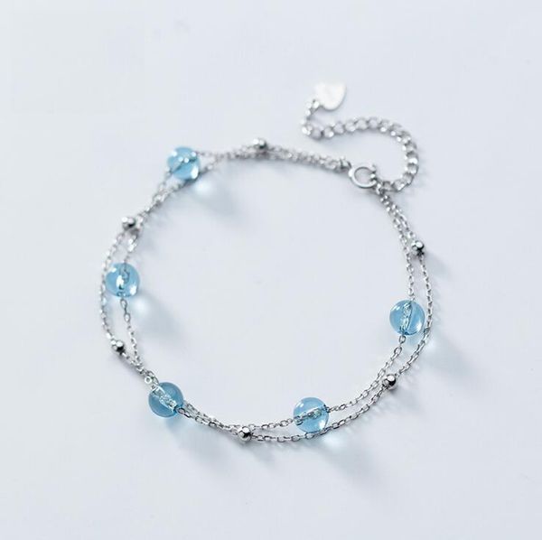 

silver bracelet 100% real 925 sterling silver bracelet with crystal bead, Golden;silver