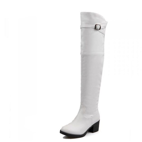 

winter boots in with the boots thick heel side zipper high-leg knee-length white snow plus size 40, Black