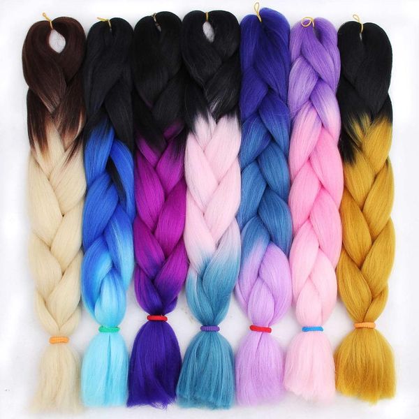 

aisi beauty 100g/pack 24inch kanekalon jumbo braids hair ombre two tone colored synthetic hair for dolls crochet, Black;brown