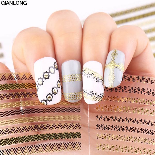 

1sheet 3d metal nail art beauty stickers patch foils wraps decorations shinning water transfer nail vinyls hollow sticker, Black