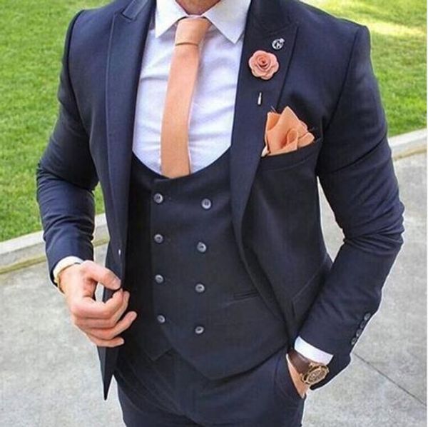 

navy blue wedding groom смокинги для мужских костюмов островерхой нагрудной slim fit три части куртки брюки жилет на заказ мужской blazer, Black;gray