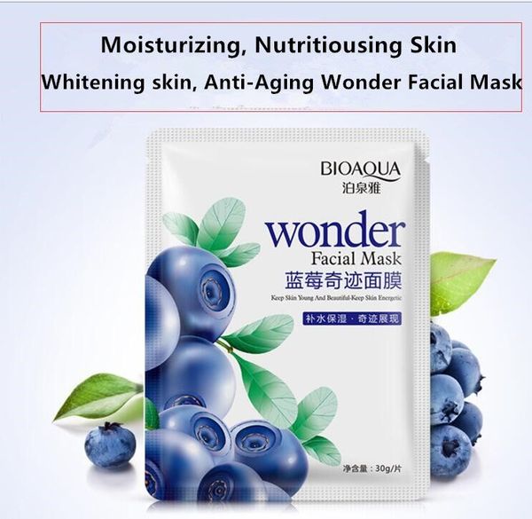 

10pcs brand bioaqua blueberry wonder silk facial mask moisturizing whitening oil-control women face mask skin care