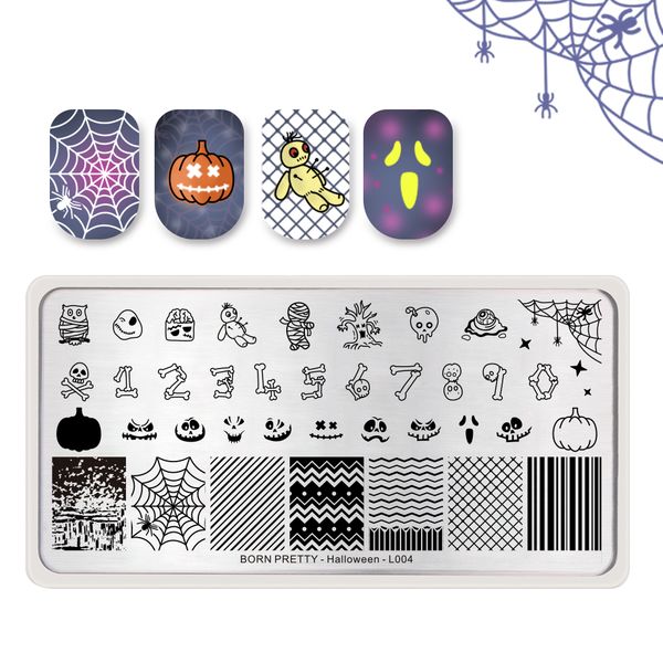 

born pretty rectangle nail stamping plate halloween series skull pumpkin template zombie ghost bat nail art tool accessory, White