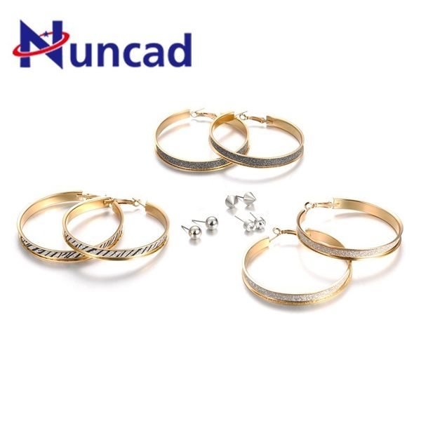 

6 pairs/set super value street fashion party nightclub exquisite temperament punk crystal big circle hoop earring set women, Golden;silver