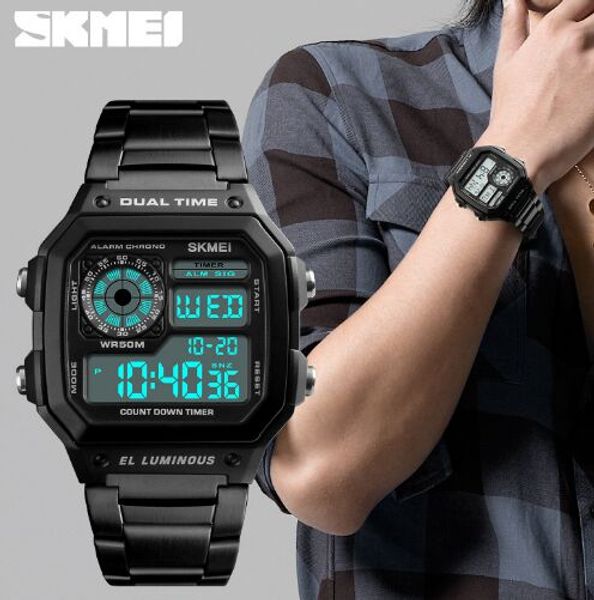 

SKMEI 1335 Digital Watch Men Chronograph Alarm Watch Fashion Style Stainless Steel Sport Watch