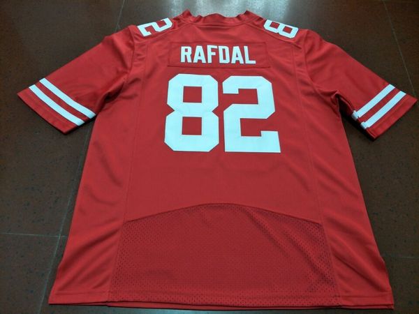 

men nebraska cornhuskers kurt rafdal #82 real full embroidery college jersey size s-4xl or custom any name or number jersey, Black;red