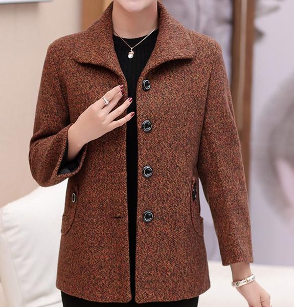 

middle aged and old women 2018 new spring and autumn woolen coat, Black